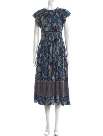 Pre-owned Ulla Johnson Floral Print Midi Length Dress In Blue
