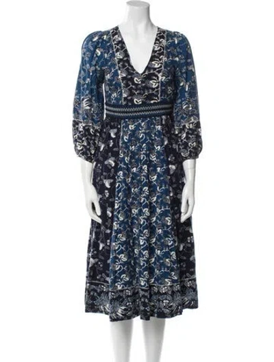 Pre-owned Ulla Johnson Floral Print Midi Length Dress In Blue