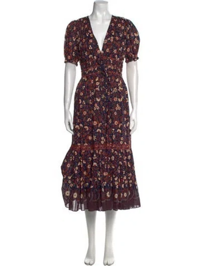 Pre-owned Ulla Johnson Floral Print Midi Length Dress In Blue