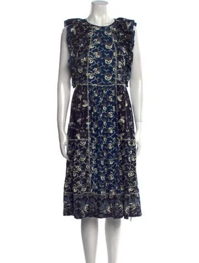 Pre-owned Ulla Johnson Floral Print Midi Length Dress In Blue
