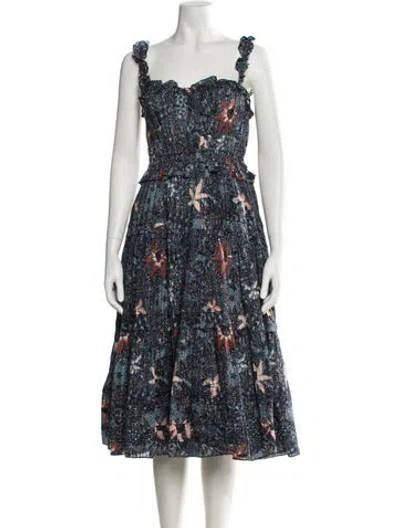 Pre-owned Ulla Johnson Floral Print Midi Length Dress In Blue