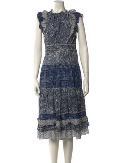 Pre-owned Ulla Johnson Floral Print Midi Length Dress In Blue