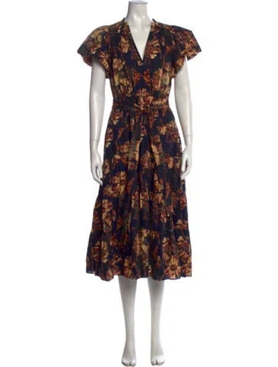 Pre-owned Ulla Johnson Floral Print Midi Length Dress In Blue