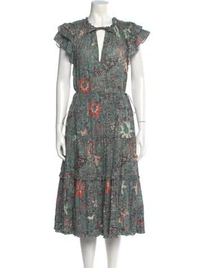 Pre-owned Ulla Johnson Floral Print Midi Length Dress In Blue