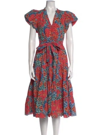 Pre-owned Ulla Johnson Floral Print Midi Length Dress In Blue
