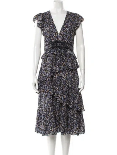 Pre-owned Ulla Johnson Floral Print Midi Length Dress In Blue