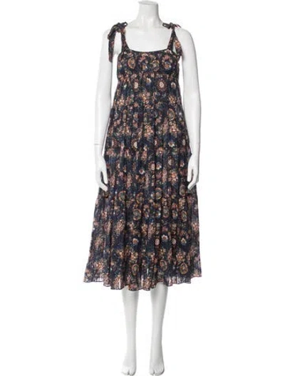 Pre-owned Ulla Johnson Floral Print Midi Length Dress In Blue