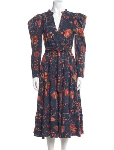 Pre-owned Ulla Johnson Floral Print Midi Length Dress In Blue