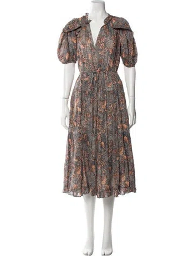 Pre-owned Ulla Johnson Floral Print Midi Length Dress In Blue