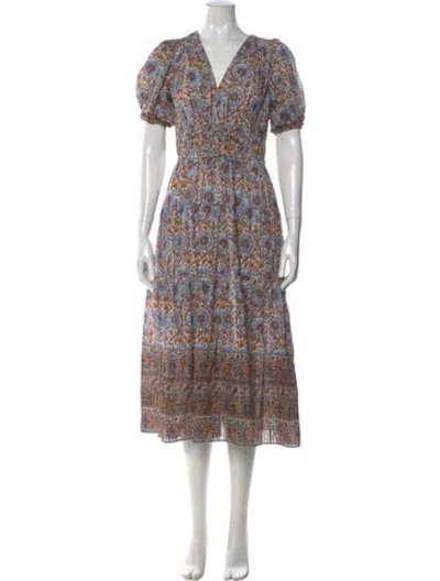 Pre-owned Ulla Johnson Floral Print Midi Length Dress In Blue