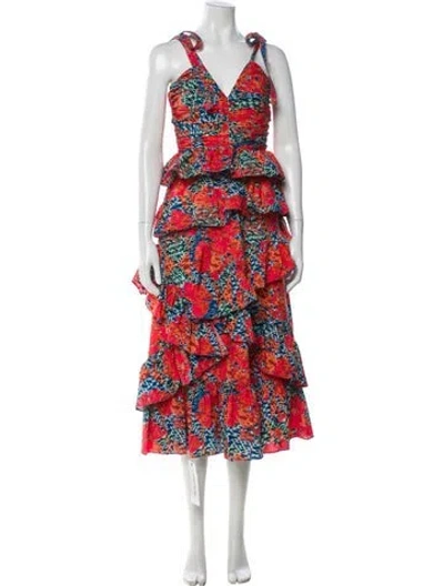 Pre-owned Ulla Johnson Floral Print Midi Length Dress In Blue