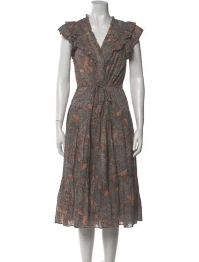 Pre-owned Ulla Johnson Floral Print Midi Length Dress In Blue