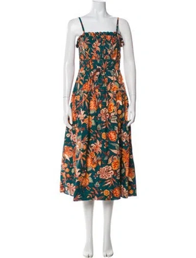 Pre-owned Ulla Johnson Floral Print Midi Length Dress In Blue