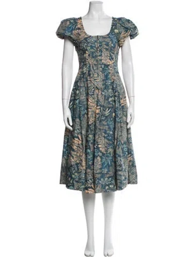 Pre-owned Ulla Johnson Floral Print Midi Length Dress In Blue