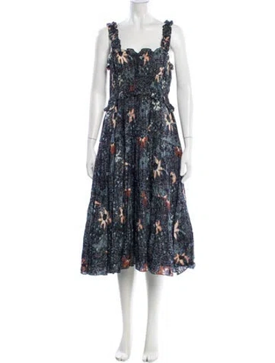 Pre-owned Ulla Johnson Floral Print Midi Length Dress In Blue