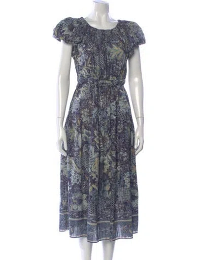 Pre-owned Ulla Johnson Floral Print Midi Length Dress In Blue