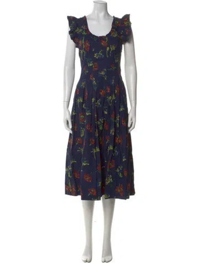 Pre-owned Ulla Johnson Floral Print Midi Length Dress In Blue