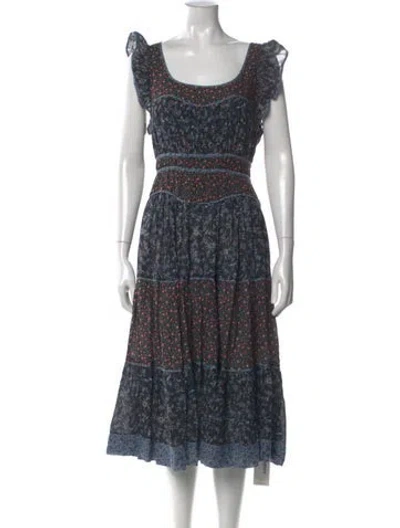 Pre-owned Ulla Johnson Floral Print Midi Length Dress In Blue