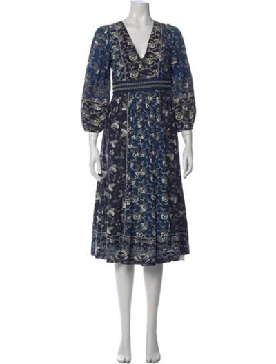 Pre-owned Ulla Johnson Floral Print Midi Length Dress In Blue
