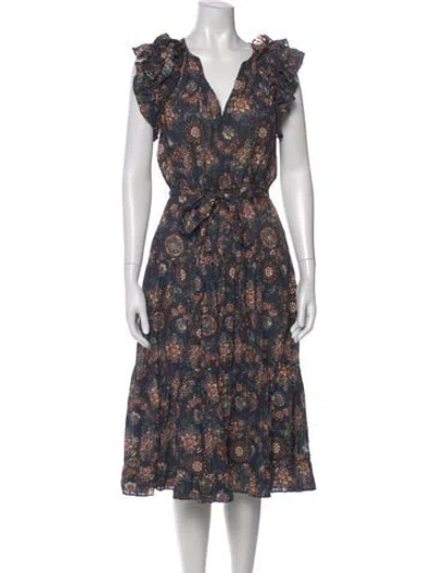 Pre-owned Ulla Johnson Floral Print Midi Length Dress In Blue