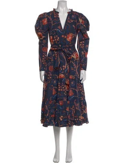 Pre-owned Ulla Johnson Floral Print Midi Length Dress In Blue