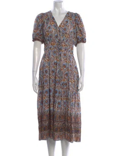 Pre-owned Ulla Johnson Floral Print Midi Length Dress In Blue