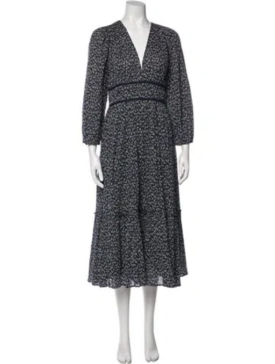 Pre-owned Ulla Johnson Floral Print Midi Length Dress In Blue