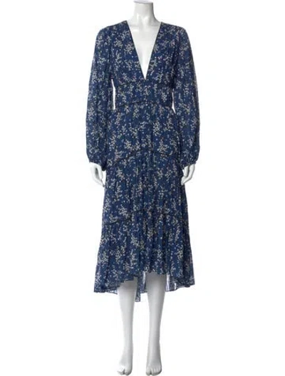 Pre-owned Ulla Johnson Floral Print Midi Length Dress In Blue