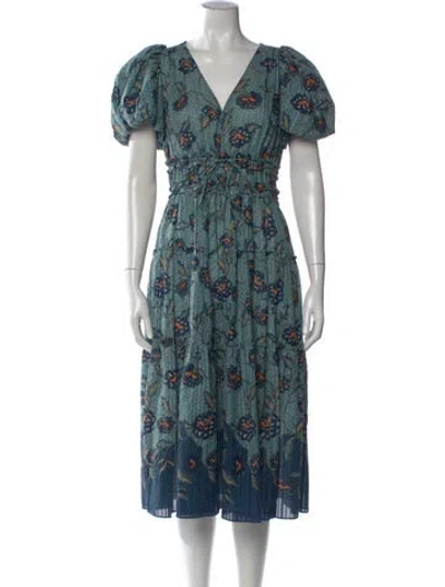 Pre-owned Ulla Johnson Floral Print Midi Length Dress In Blue