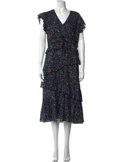 Pre-owned Ulla Johnson Floral Print Midi Length Dress In Blue