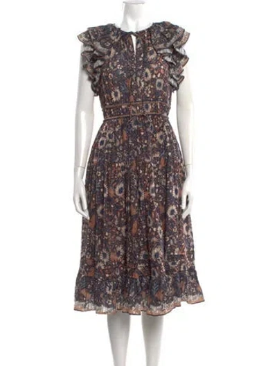 Pre-owned Ulla Johnson Floral Print Midi Length Dress In Blue
