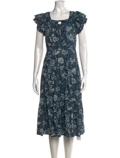Pre-owned Ulla Johnson Floral Print Midi Length Dress In Blue