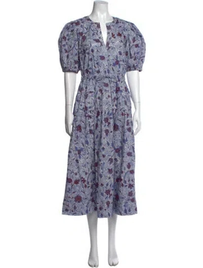 Pre-owned Ulla Johnson Floral Print Midi Length Dress In Blue