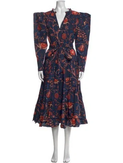 Pre-owned Ulla Johnson Floral Print Midi Length Dress In Blue