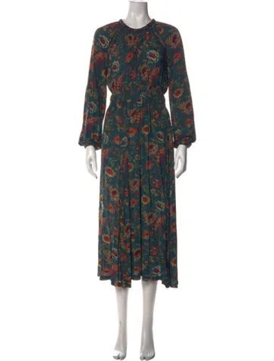 Pre-owned Ulla Johnson Floral Print Midi Length Dress In Blue