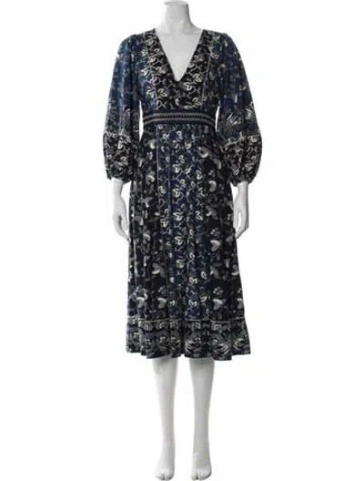 Pre-owned Ulla Johnson Floral Print Midi Length Dress In Blue