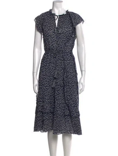 Pre-owned Ulla Johnson Floral Print Midi Length Dress In Blue
