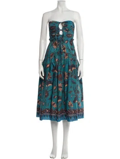 Pre-owned Ulla Johnson Floral Print Midi Length Dress In Blue