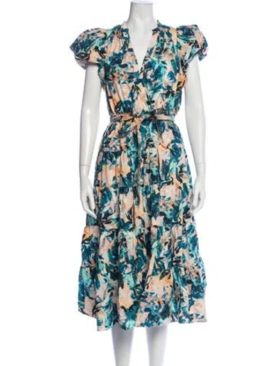 Pre-owned Ulla Johnson Floral Print Midi Length Dress In Blue