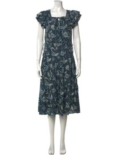 Pre-owned Ulla Johnson Floral Print Midi Length Dress In Blue
