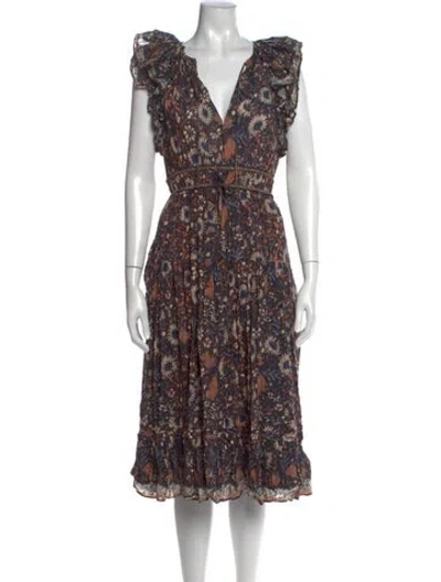 Pre-owned Ulla Johnson Floral Print Midi Length Dress In Blue