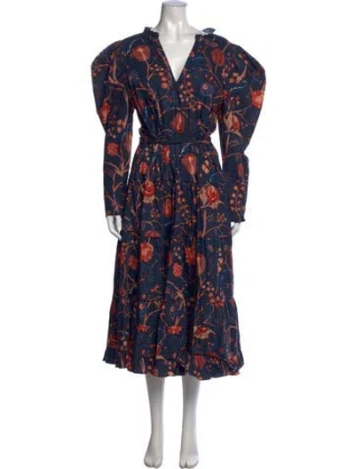 Pre-owned Ulla Johnson Floral Print Midi Length Dress In Blue