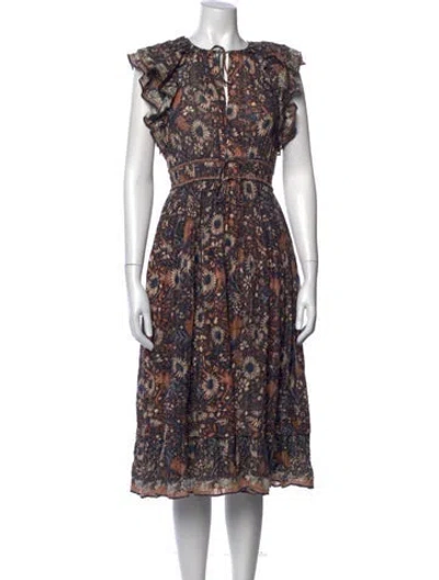 Pre-owned Ulla Johnson Floral Print Midi Length Dress In Blue
