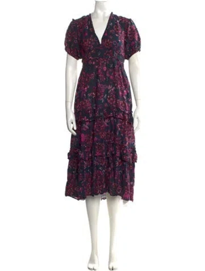 Pre-owned Ulla Johnson Floral Print Midi Length Dress In Blue