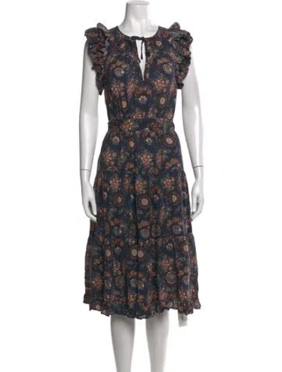 Pre-owned Ulla Johnson Floral Print Midi Length Dress In Blue