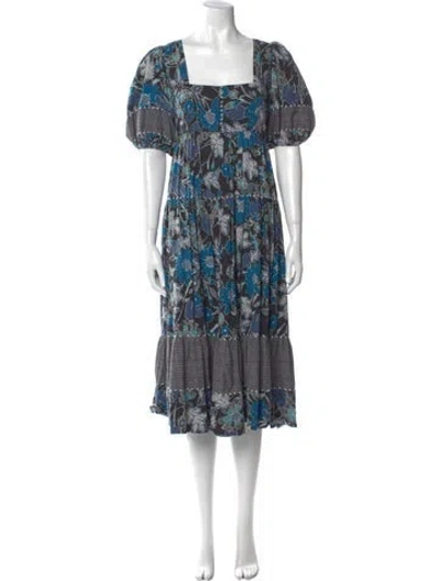 Pre-owned Ulla Johnson Floral Print Midi Length Dress In Blue