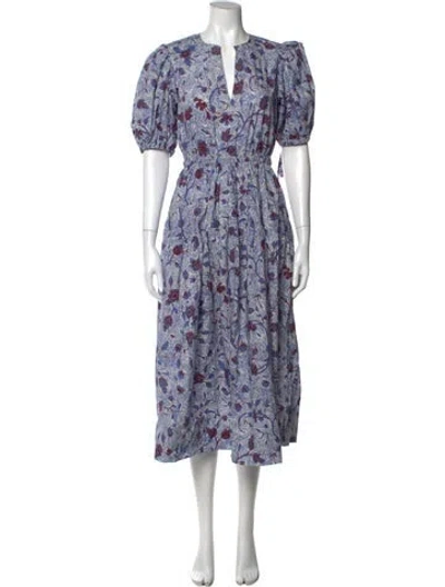 Pre-owned Ulla Johnson Floral Print Midi Length Dress In Blue