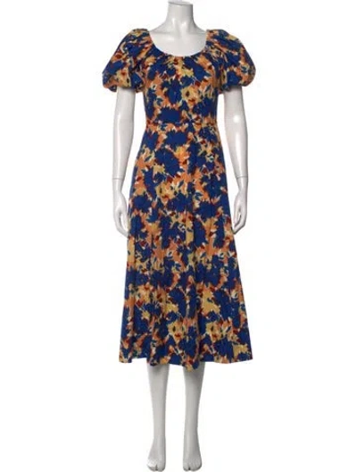 Pre-owned Ulla Johnson Floral Print Midi Length Dress In Blue