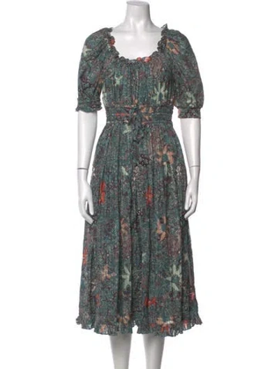 Pre-owned Ulla Johnson Floral Print Midi Length Dress In Blue
