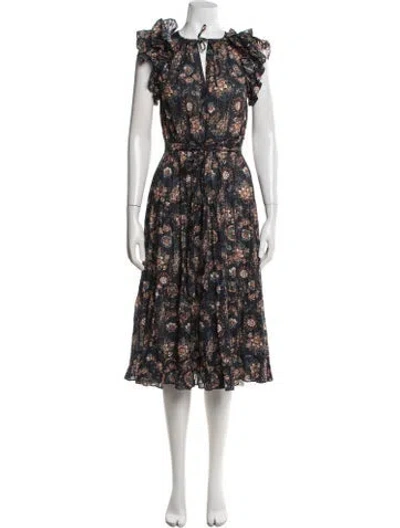 Pre-owned Ulla Johnson Floral Print Midi Length Dress In Blue